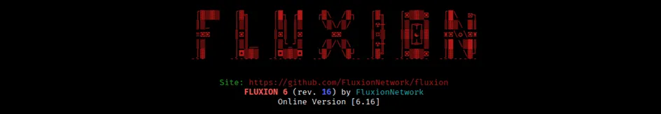 Terminal ASCII art banner for the Fluxion 6 tool, with its GitHub URL and version number.
